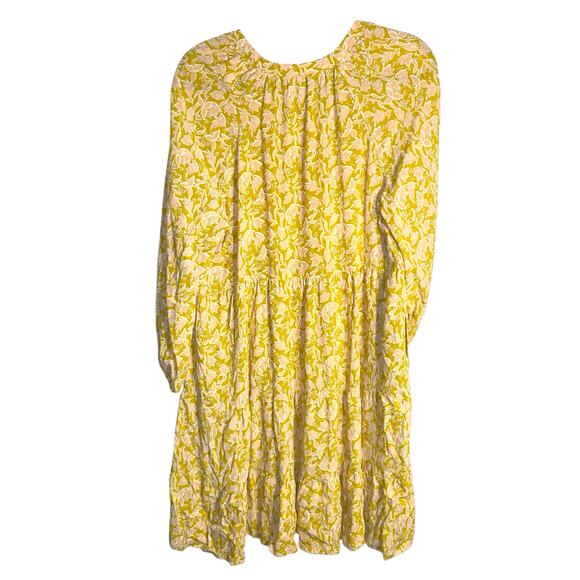 Boden Notch Tiered Floral Midi Dress Yellow Pink Print EcoVero US Size 10R - Picture 3 of 11